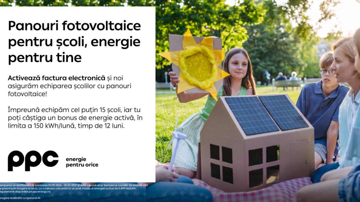 Campanie PPC Energie: Factura electronică aduce panouri fotovoltaice școlilor și bonusuri clienților