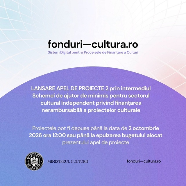 Ministerul Culturii lansează a doua sesiune de finanțare pentru proiectele culturale independente
