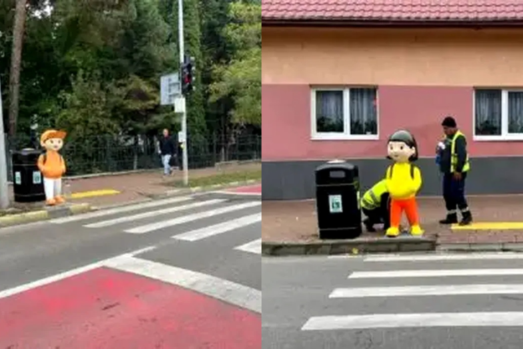 Manechine care imită copii, amplasate lângă trecerile de pietoni din Suceava pentru siguranța elevilor